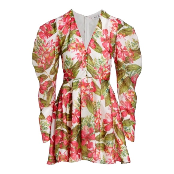 Amur Cleo Juliet Sleeve Scarlet Tropical Floral Mini Dress Size 10 - Picture 5 of 9